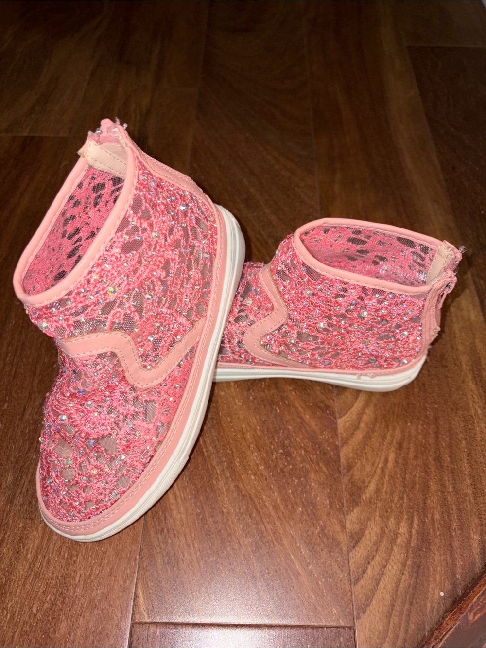 Chase + Chloe Pink Glitter Lace High-Top Sneakers